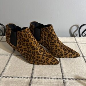 Leopard Ankle Booties Kitten Heels Point Toe Slip On Size 7 Party Animal Print